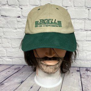 Vintage Hat Cap Strap Back Brown Green BIDELL Gas Compression Embroidered Logo